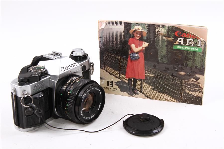 Used Canon AE-1 Program 35mm Film SLR Camera w/ FD 50mm f/1.8 Lens